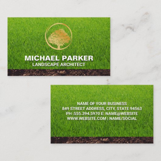 Gouden Boom Logo | Gras en Aarde Visitekaartje (Voorkant / Achterkant)