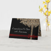 Gouden boom met rood lint & boog gefeliciteerd kaart (Gele Bloem)