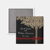 Gouden Boom met Rood Lint & Bow Date Saver Magneet (Voorkant / Achterkant)