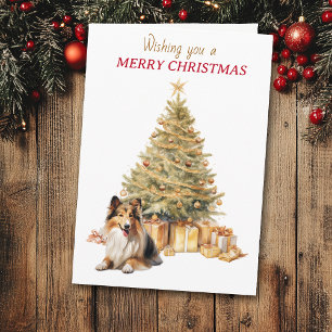 Gouden Boom Shetland Sheepdog Kerstkaart Feestdagen Kaart