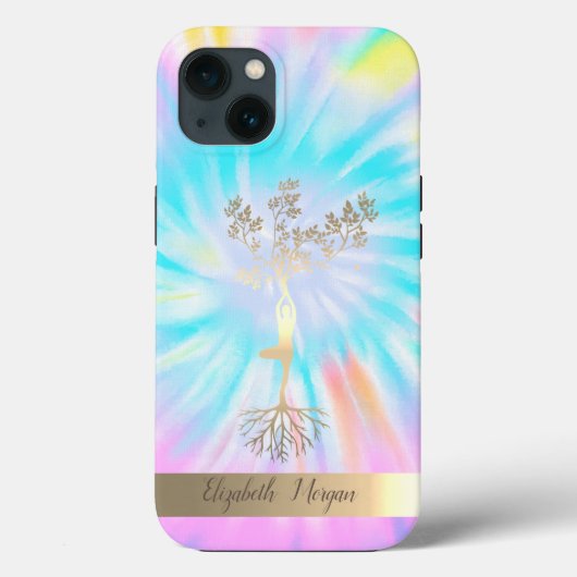 Gouden boom silhouet, Yoga-instructeur tie-dye Case-Mate iPhone Case (Achterkant)