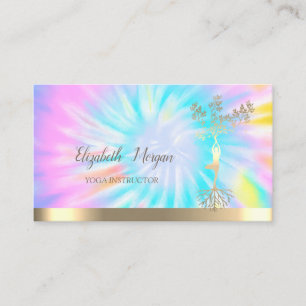 Gouden Boom Silhouet, Yoga Instructeur Tie Dye Visitekaartje