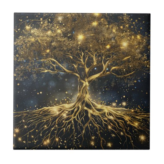 Gouden Boom van het Leven Oude  Keramische Tegel Tegeltje (Voorkant)