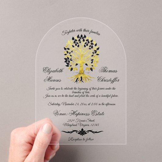 Gouden boom van het leven Tijdloze Sophisticated b Acryl Uitnodigingen (Insitu (Draagbaar))