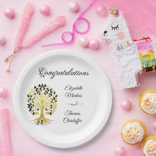 Gouden boom van het leven Tijdloze Sophisticated b Papieren Bordje (Feest)