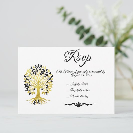 Gouden boom van het leven Tijdloze Sophisticated b RSVP Kaartje (Staand voorkant)