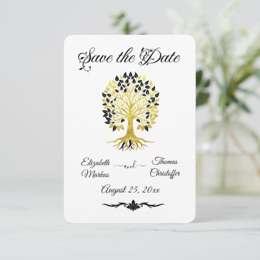 Gouden boom van het leven Tijdloze Sophisticated b Save The Date (Staand voorkant)
