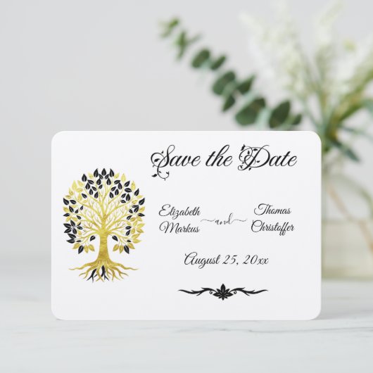 Gouden boom van het leven Tijdloze Sophisticated b Save The Date (Staand voorkant)