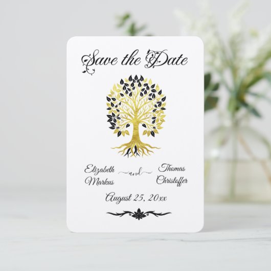 Gouden boom van het leven Tijdloze Sophisticated b Save The Date (Staand voorkant)