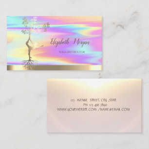 Gouden Boom Vrouwen Silhouet Yoga Holografisch Visitekaartje
