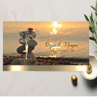 Gouden Boom Vrouwen Silhouet, Zen Stenen Zonsonder Visitekaartje