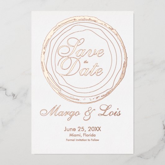 Gouden Boomstam Log Bewaar de Datum Gedrukt Folie Uitnodiging (Voorkant)