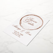 Gouden Boomstam Log Bewaar de Datum Gedrukt Folie Uitnodiging (Gedraaid)