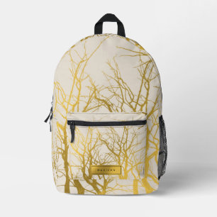 Gouden boomtakken Patroon Beige Aangepaste naam Bedrukte Rugzak