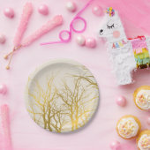 Gouden Boomtakken Patroon Beige Achtergrond Papieren Bordje (Feest)