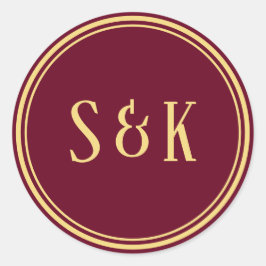 Gouden bordeaux monogram envelopzegel ronde sticker