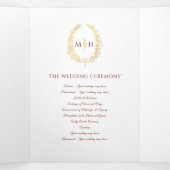 Gouden bordeaux monogram krans toewijding bruiloft drieluik programma (Binnenkant midden)