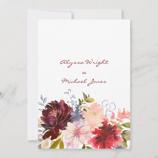 Gouden bordeaux rood roze bloem boeket Trouwen Kaart (Achterkant)