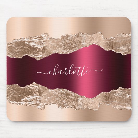 Gouden bordeauxrode agaat marmeren naamschrift muismat (Voorkant)