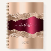 Gouden bordeauxrode agaat marmeren naamschrift notitieboek (Voorkant)