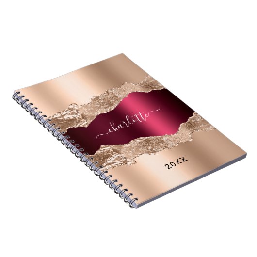 Gouden bordeauxrode agaat marmeren naamschrift notitieboek (Rechterzijde)