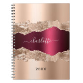 Gouden bordeauxrode agaat marmeren naamschrift notitieboek (Voorkant)