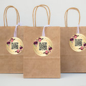 Gouden bordeauxrode bloemen geometrische QR bruilo Ronde Sticker