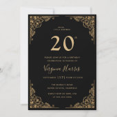 Gouden  Border Black 20e verjaardag Kaart (Voorkant)