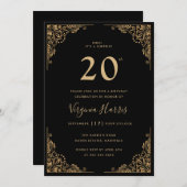 Gouden  Border Black 20e verjaardag Kaart (Voorkant / Achterkant)