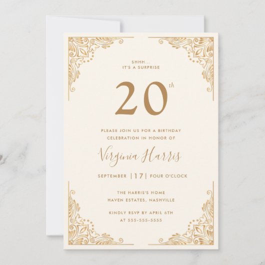 Gouden  Border Cream Twenty 20th Birthday Kaart (Voorkant)