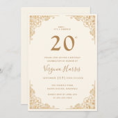 Gouden  Border Cream Twenty 20th Birthday Kaart (Voorkant / Achterkant)