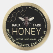 Gouden Border Queen Bee met Honingraat Honingpot Ronde Sticker (Voorkant)