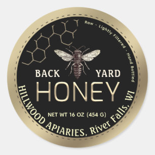 Gouden Border Queen Bee met Honingraat Honingpot Ronde Sticker