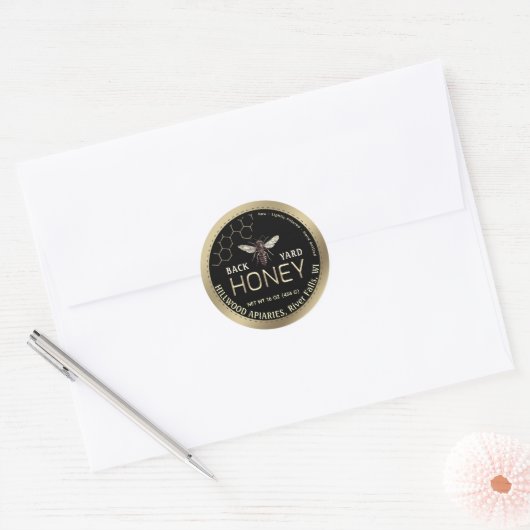 Gouden Border Queen Bee met Honingraat Honingpot Ronde Sticker (Envelop)