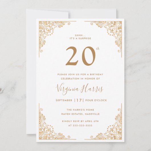 Gouden  Border White 20e verjaardag Kaart (Voorkant)