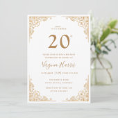 Gouden  Border White 20e verjaardag Kaart (Staand voorkant)
