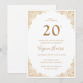Gouden  Border White 20e verjaardag Kaart (Voorkant / Achterkant)