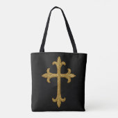 Gouden Borduurlook Kruis Voor en Achter Frans Tote Bag (Achterkant)