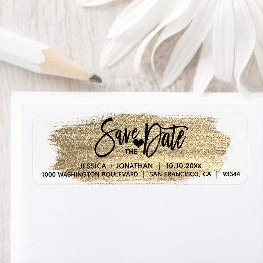 Gouden Borstel BEWAAR DE DATUM Bruiloft Retouradre Etiket (Insitu)