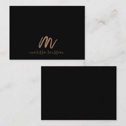 Gouden borstel geschilderd Monogram Script Naam Zw Notitiekaartje (Voorkant / Achterkant)