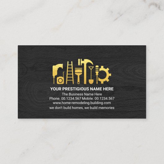 Gouden Borstel Handyman Gereedschap op Hout Visitekaartje (Achterkant)