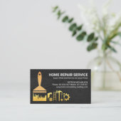 Gouden Borstel Handyman Gereedschap op Hout Visitekaartje (Staand voorkant)