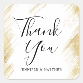 Gouden borstel lijn bruiloft gunst vierkante sticker