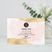 Gouden borstel roze waterverf logo bestelling dank bedankkaart (Staand voorkant)