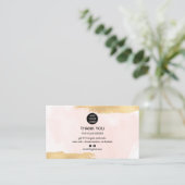 Gouden borstel roze waterverf logo bestelling dank visitekaartje (Staand voorkant)