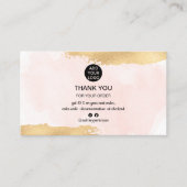 Gouden borstel roze waterverf logo bestelling dank visitekaartje (Voorkant)