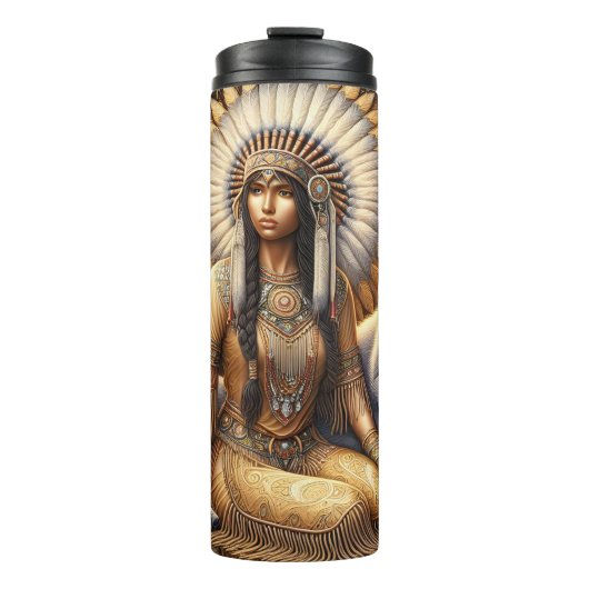 Gouden Bos Geest, vrouw en wolf. Thermosbeker (Voorkant)