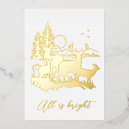 Gouden bos herten nacht Kerstfeest echt Folie Uitnodiging
