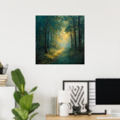 Gouden Bospad – Rustig Natuur Landschapskunst Poster (Thuiskantoor)