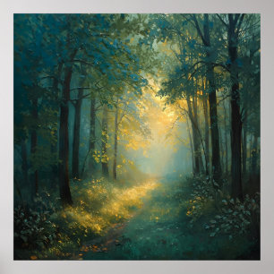 Gouden Bospad – Rustig Natuur Landschapskunst Poster